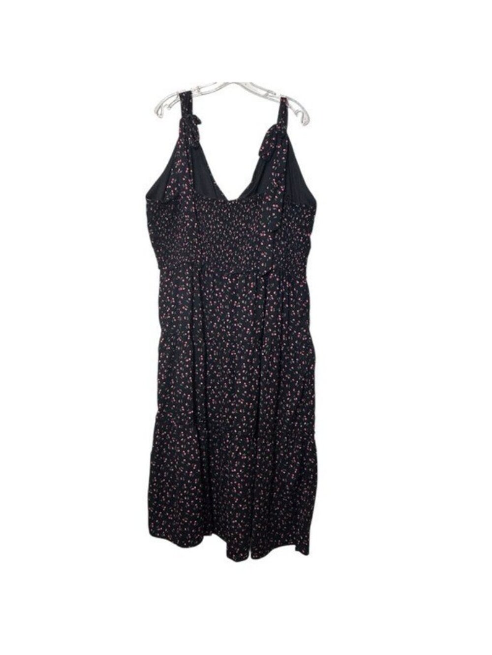 Arula Womens 3X Midi Dress Navy Cherry Print Smocked Tiered Ruffle Strappy - Picture 2 of 9